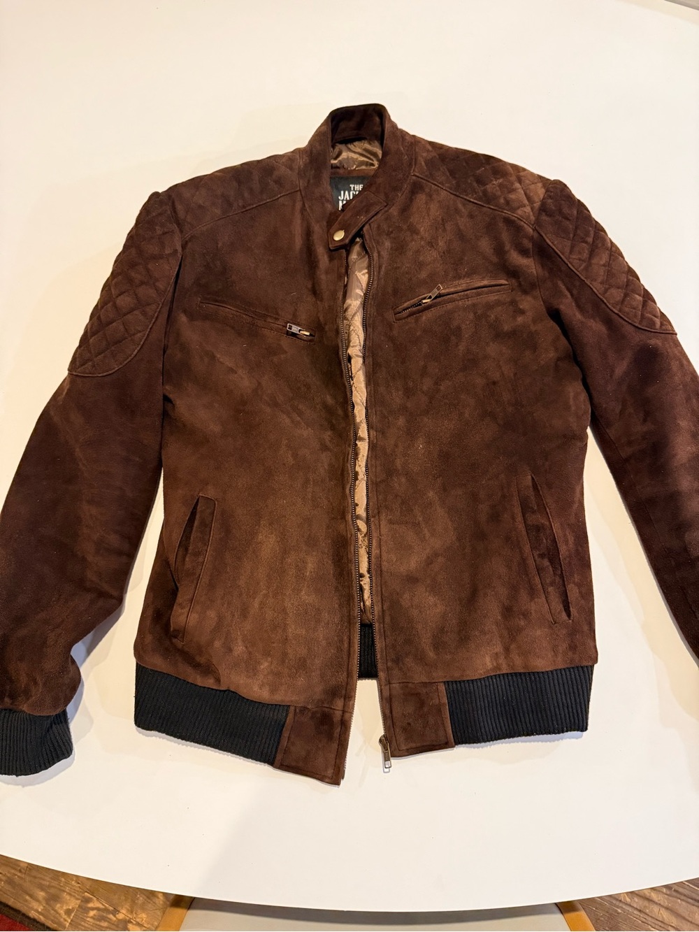 Men's Brown Suede Bomber Jacket with Quilted Shoulders